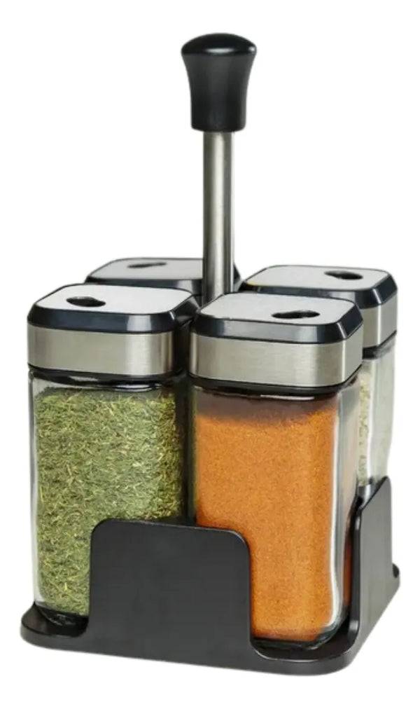 طقم زجاجات توابل مكون من 4 قطع مع حامل من V&D – شفاف